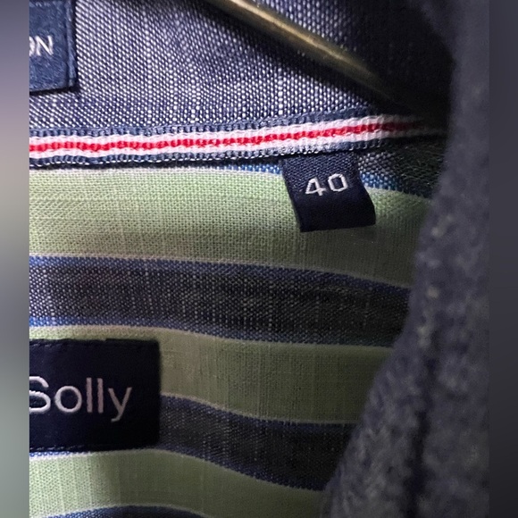 ALLEN SOLLY GREEN AND BLUE SIZE 40 STRIPPED SHIRT. 100% PREMIUM COTTON - Picture 6 of 7